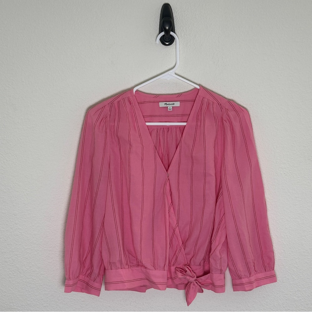 Madewell Pink Cecilia Stripe Cotton Wrap Top Romantic Preppy Small